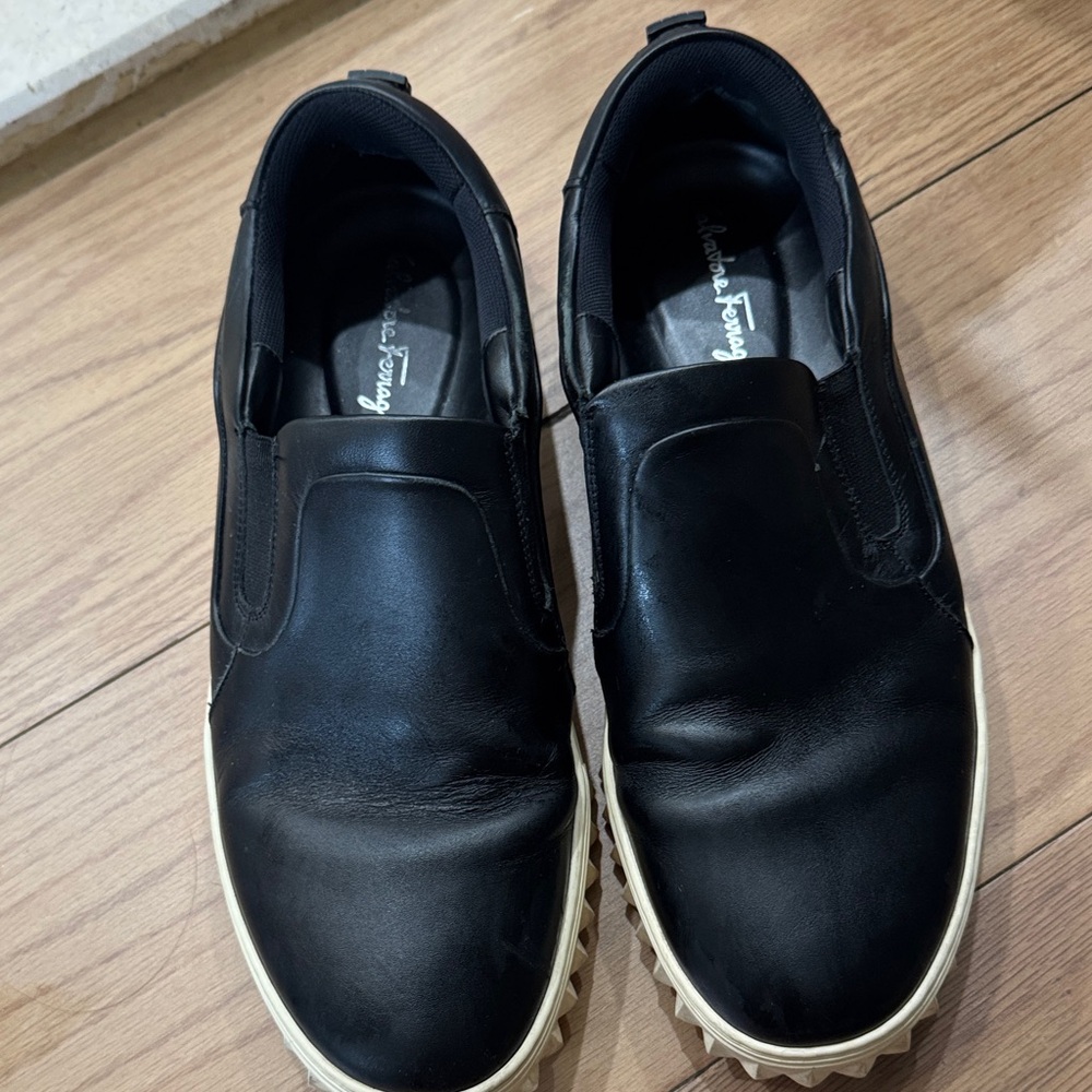 Salvatore Ferragamo Black and White Slip-On Loafers